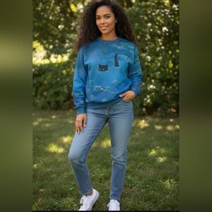 Cute Cat Print Sweatshirt Pond Of Lilies